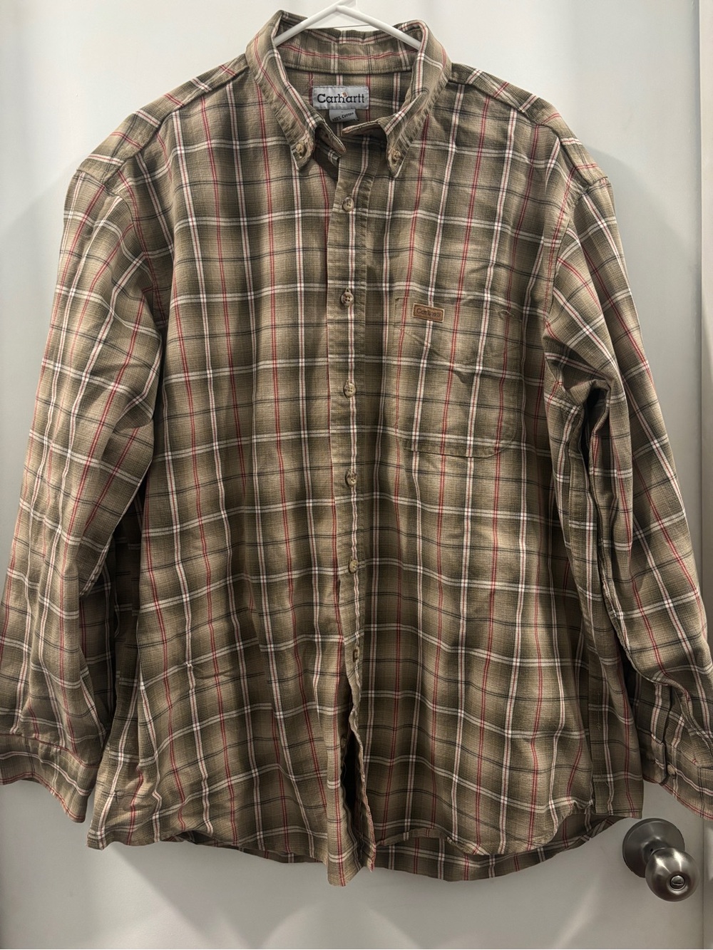 Carhartt Olive and Red Plaid Button-Down Shirt